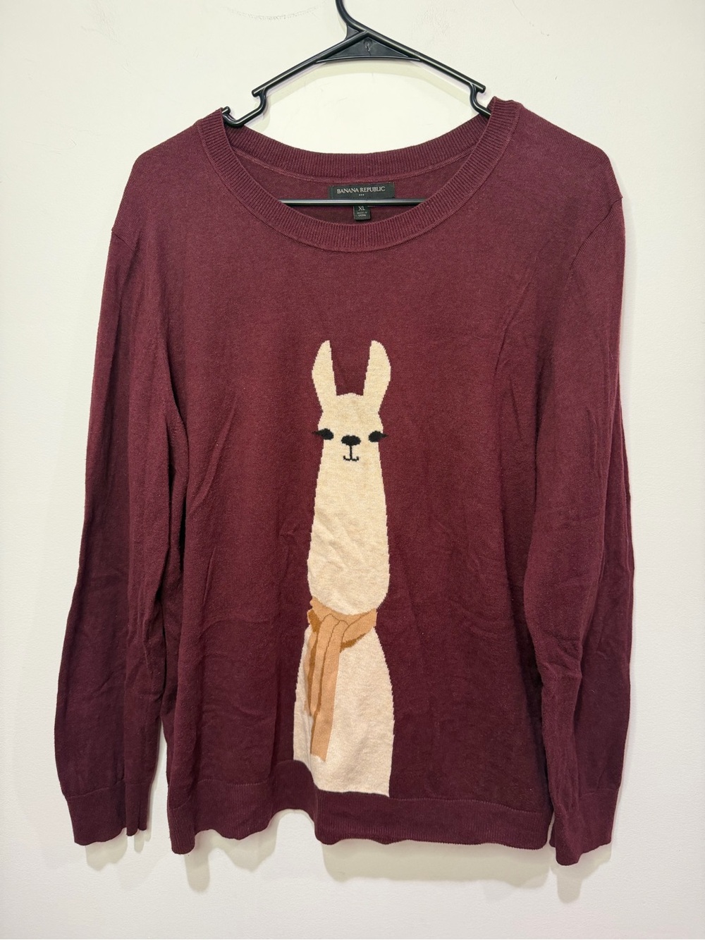 Banana Republic Burgundy Crewneck Sweater with Cream Llama